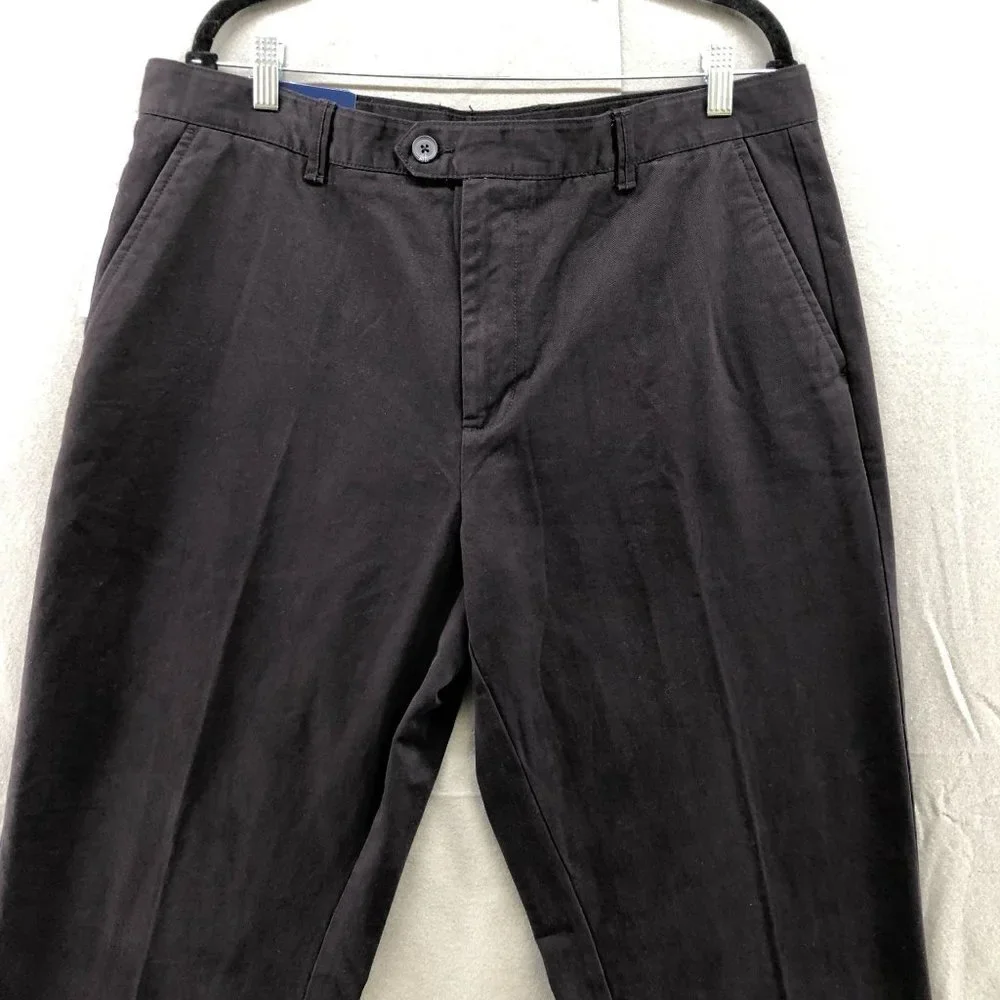 NWT Maine Bay Black Chino Pants Mens 38x32 Straight‎ Flat Front Workwear Cotton